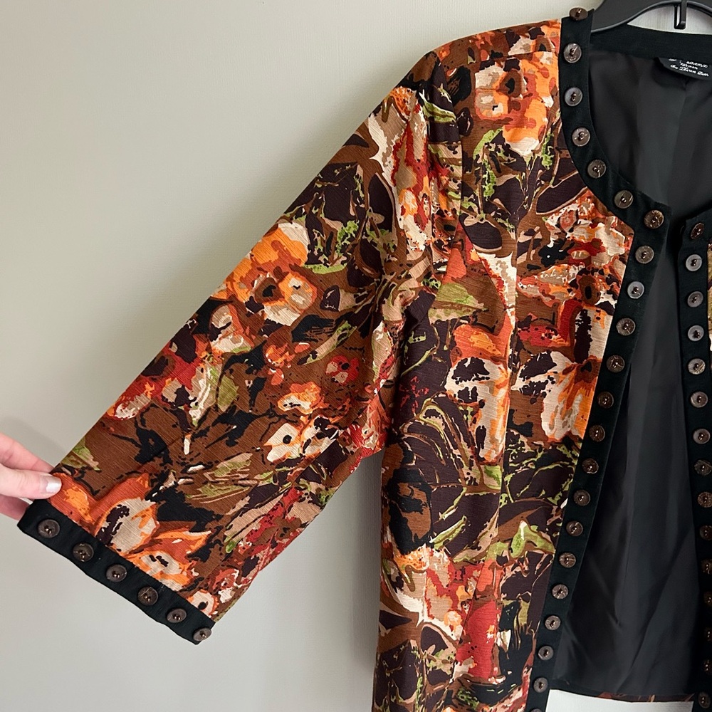 VINTAGE T RENZ Silk Embellished Earthy Shrug Boxy Layer Art To Wear Office Sz 1X - Picture 4 of 13